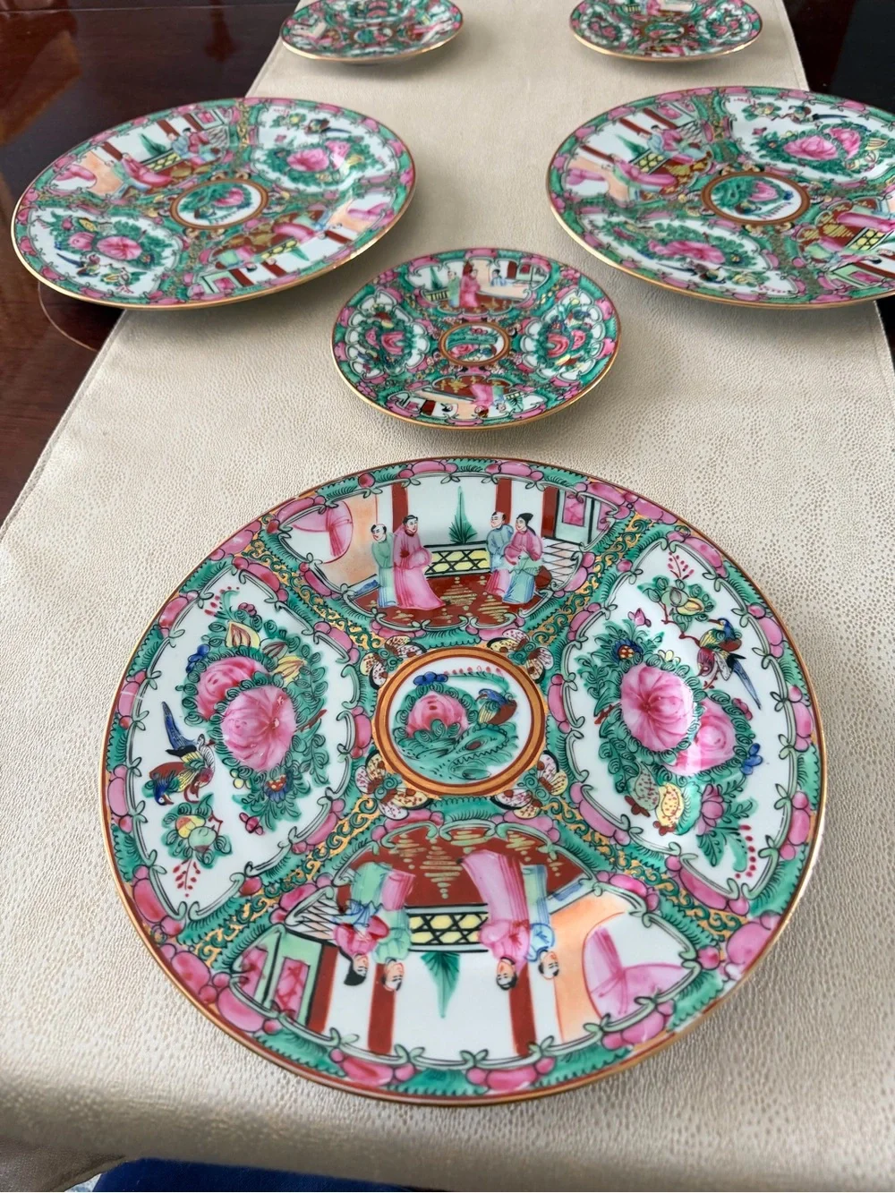 Famille Rose Round Plates.  Vintage Chinese oriental  medallion plates.